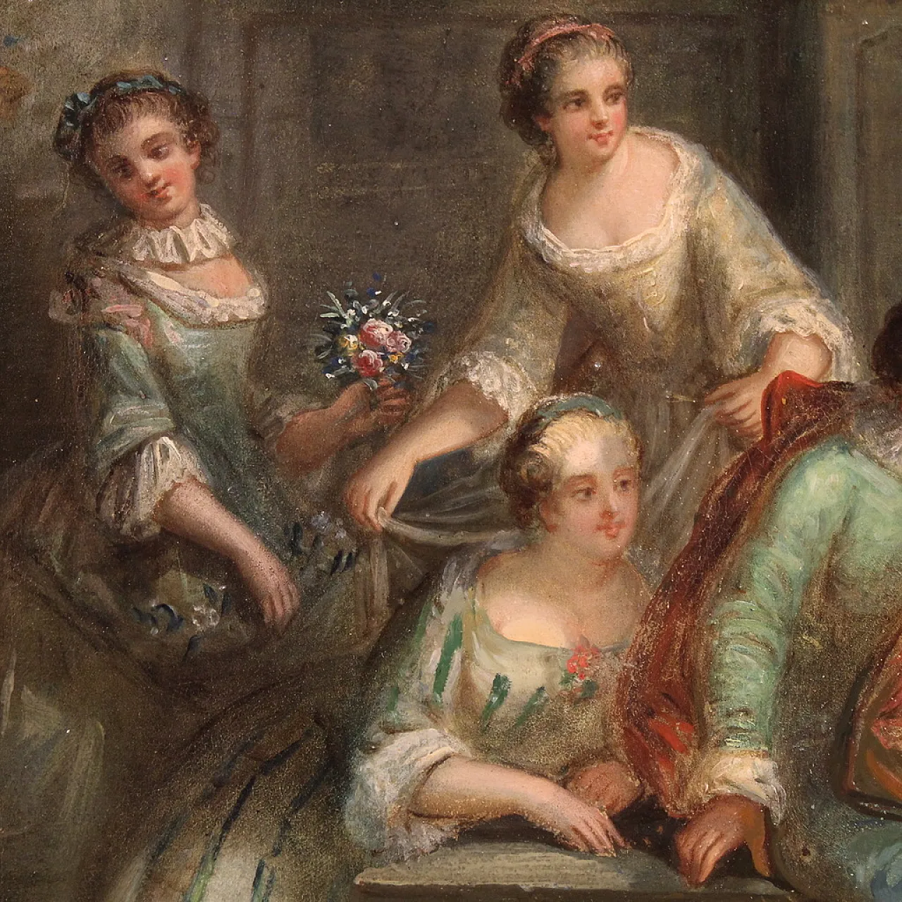 Rococo oval painting, gallant party, 18th century 23