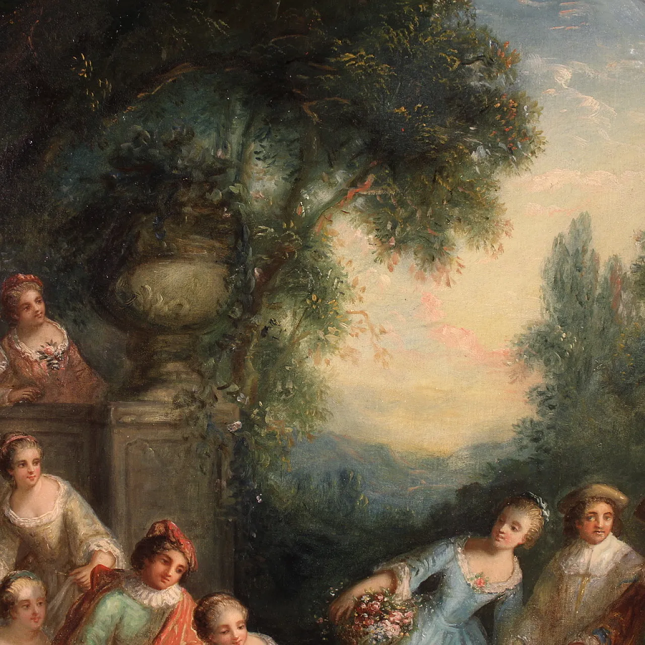 Rococo oval painting, gallant party, 18th century 26