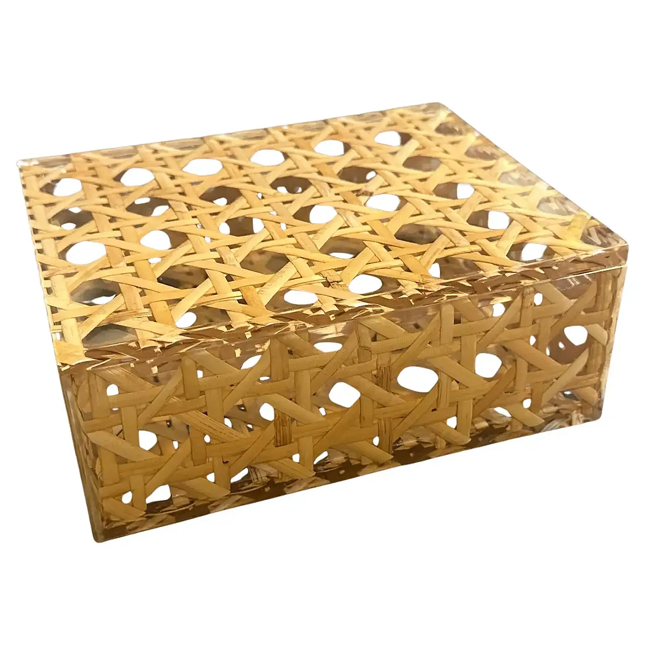 Scatola di lusso in plexiglass e paglia di Vienna di Dior Home,anni 80 3