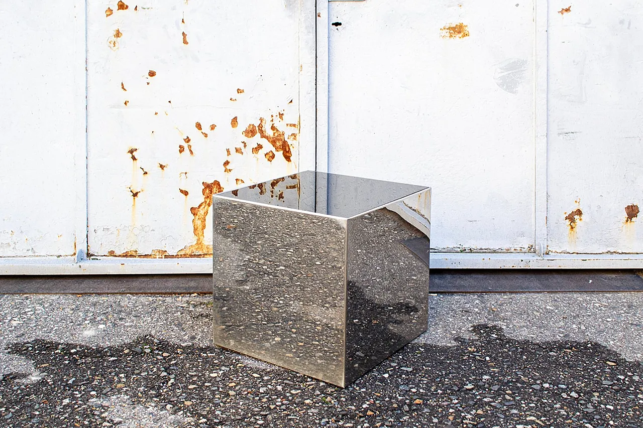 Space Age coffee table in steel and mirror, 1970s 1