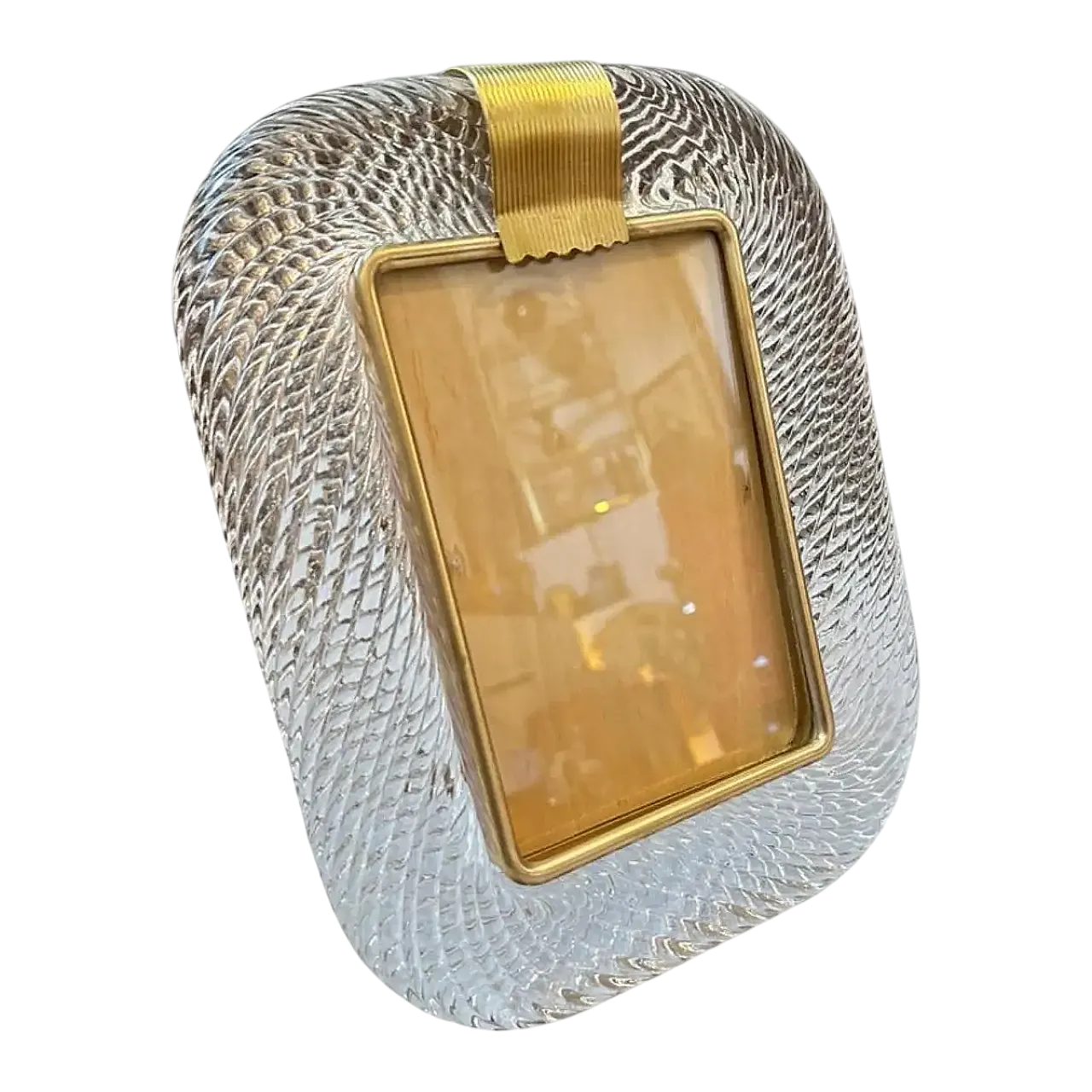 1980s Barovier Style Art Deco Murano Glass and Brass Rectangular Picture Frame 10