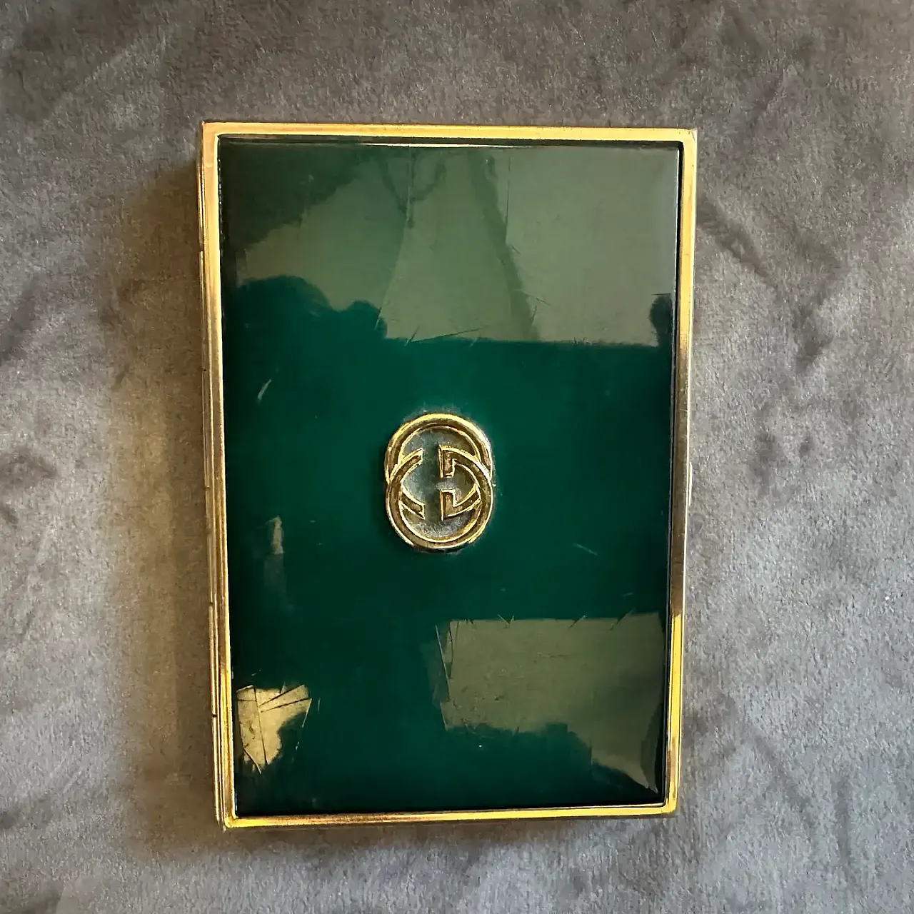 Brass and green enamel cigarette box by Gucci, 1980s 1