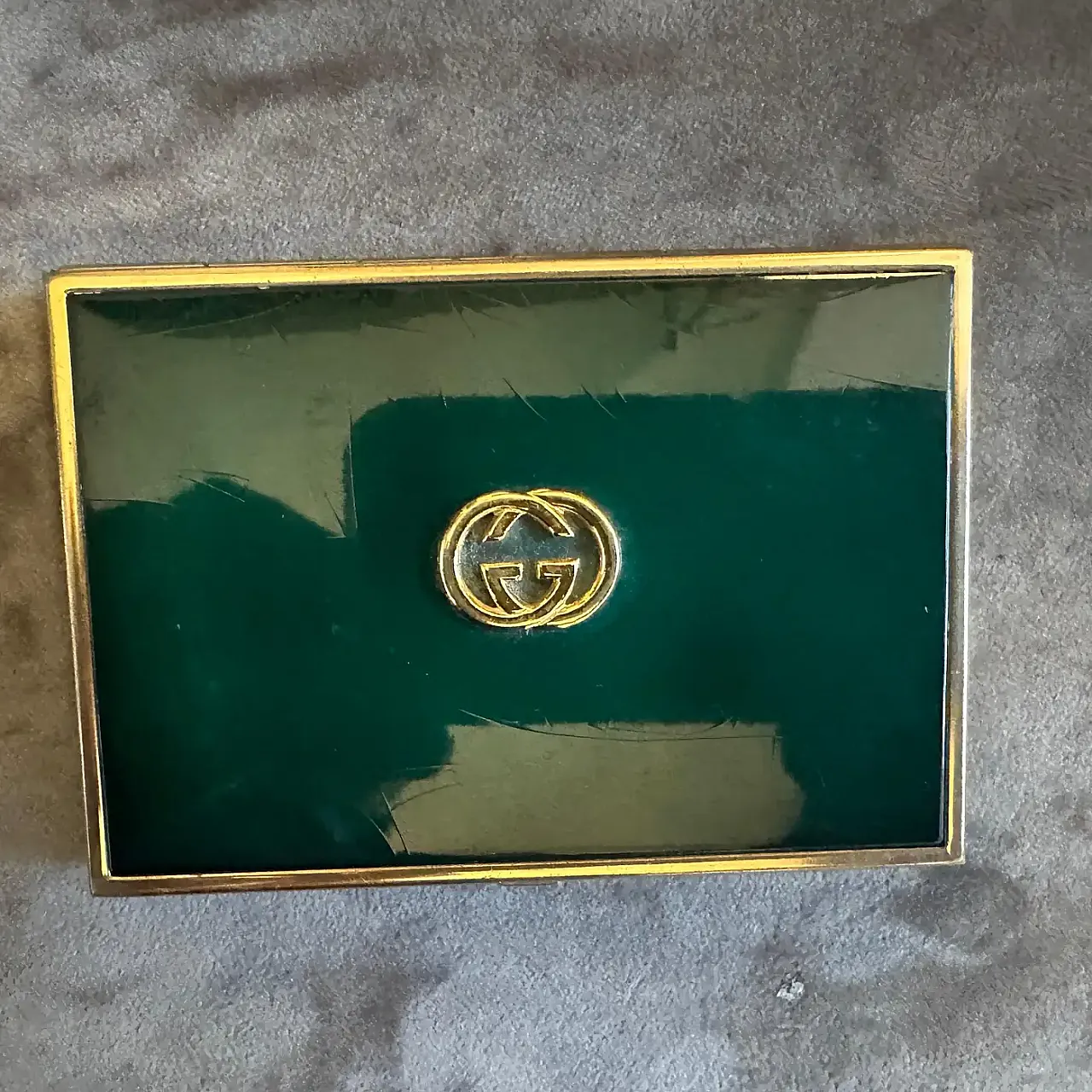 Brass and green enamel cigarette box by Gucci, 1980s 2