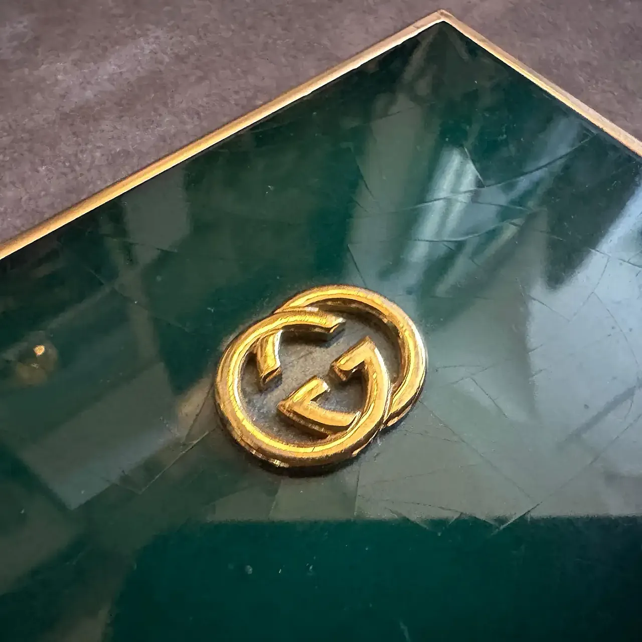 Brass and green enamel cigarette box by Gucci, 1980s 6