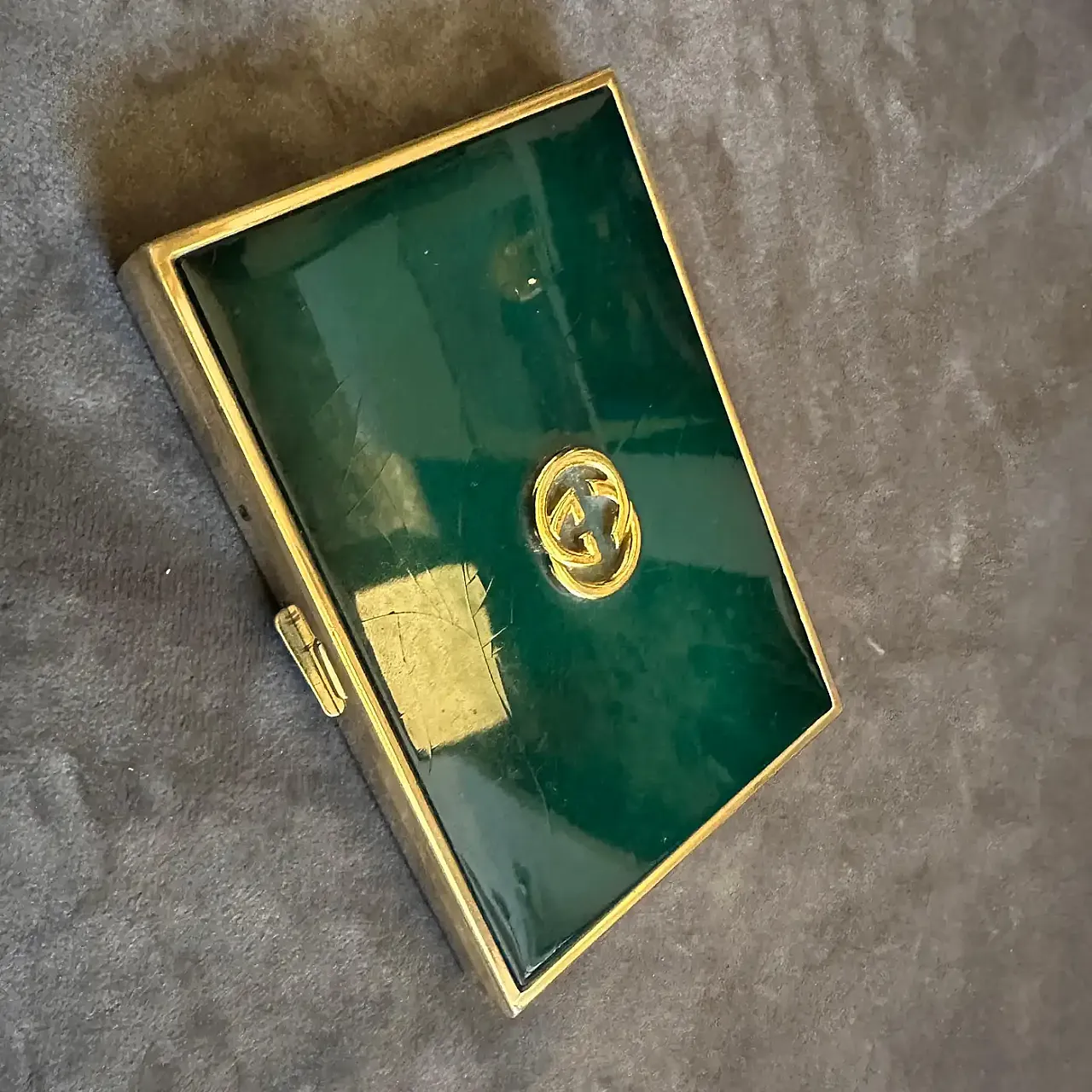 Brass and green enamel cigarette box by Gucci, 1980s 9