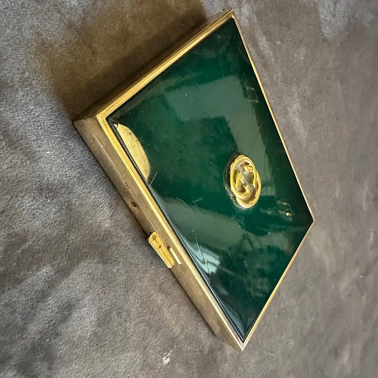 Brass and green enamel cigarette box by Gucci, 1980s 10