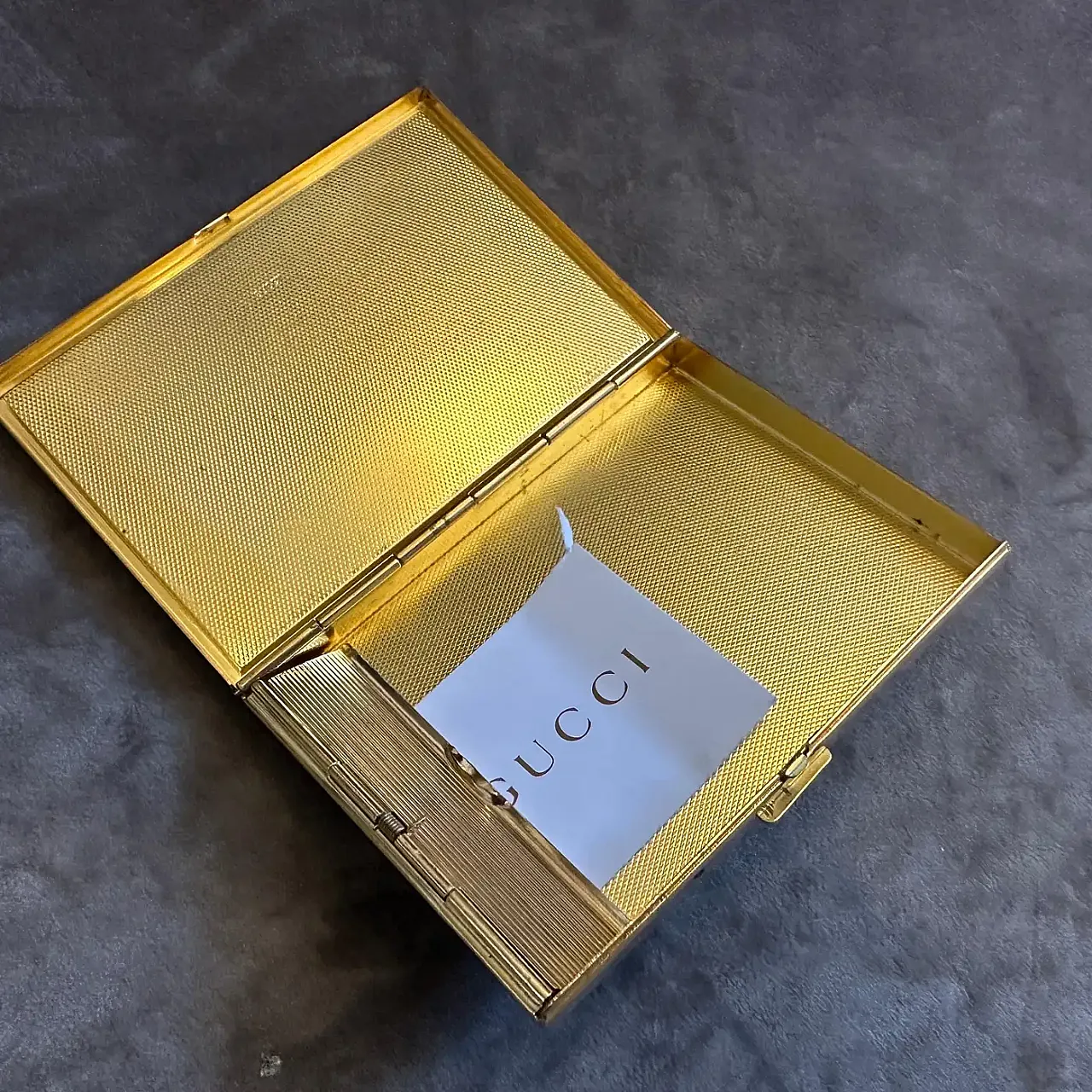 Brass and green enamel cigarette box by Gucci, 1980s 11