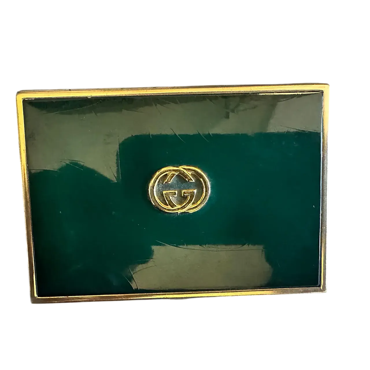 Brass and green enamel cigarette box by Gucci, 1980s 12
