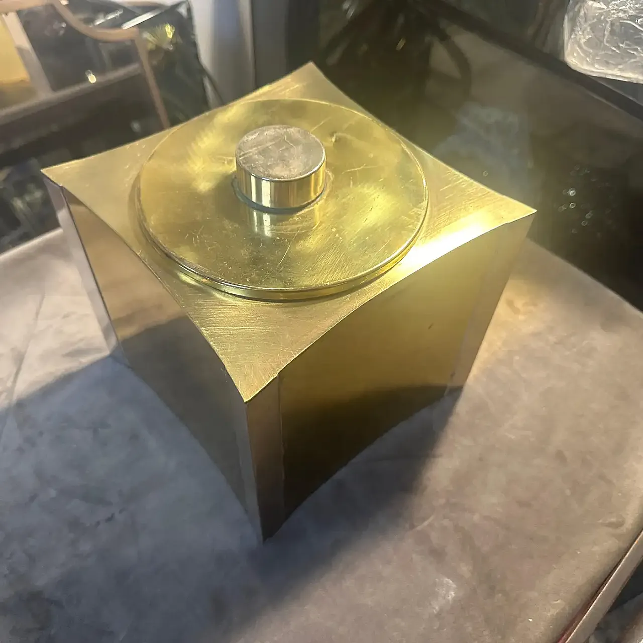 Mid-Century Modern brass and silver plated ice bucket, 1970s 8