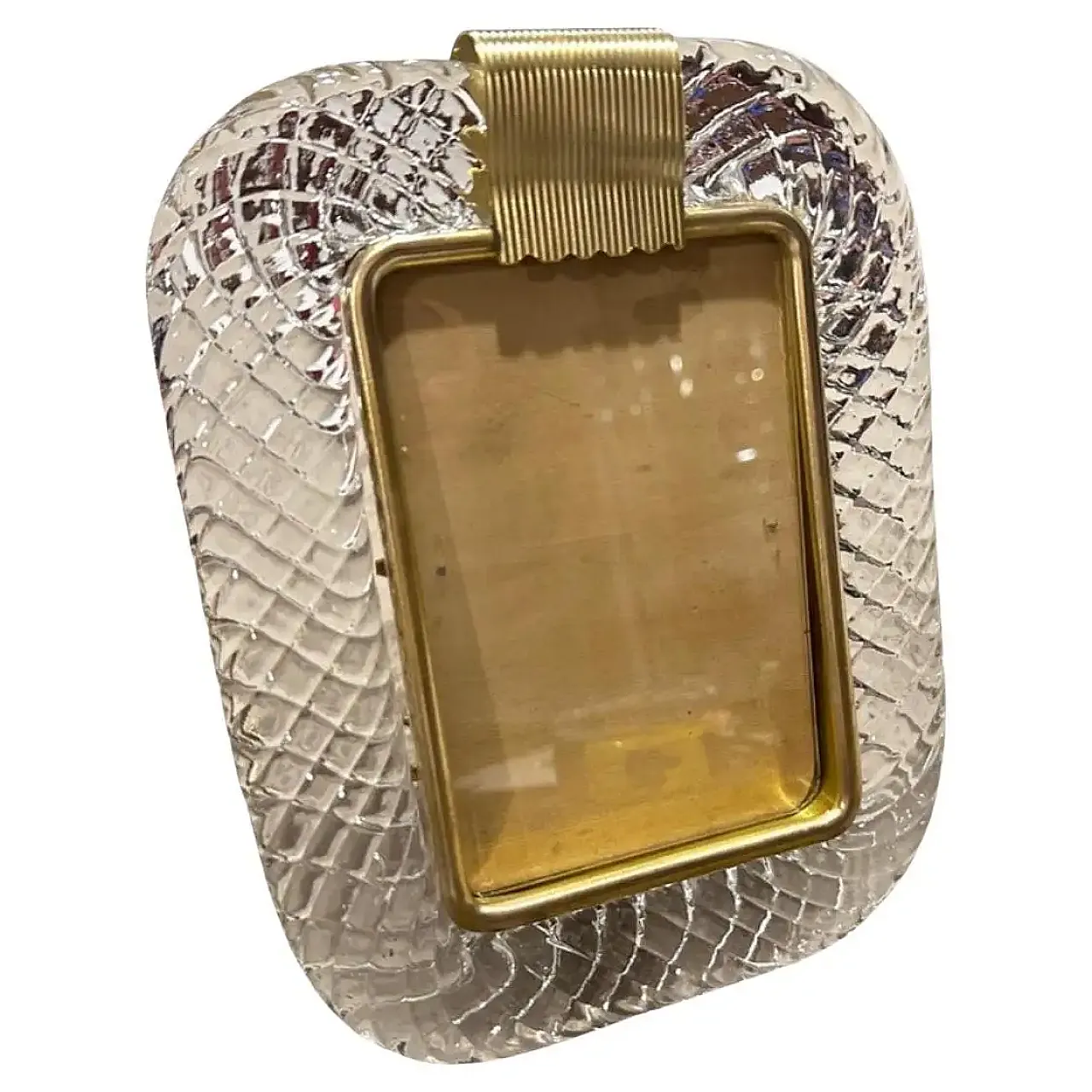 Barovier style clear Murano glass and brass picture frame, 1990s 1