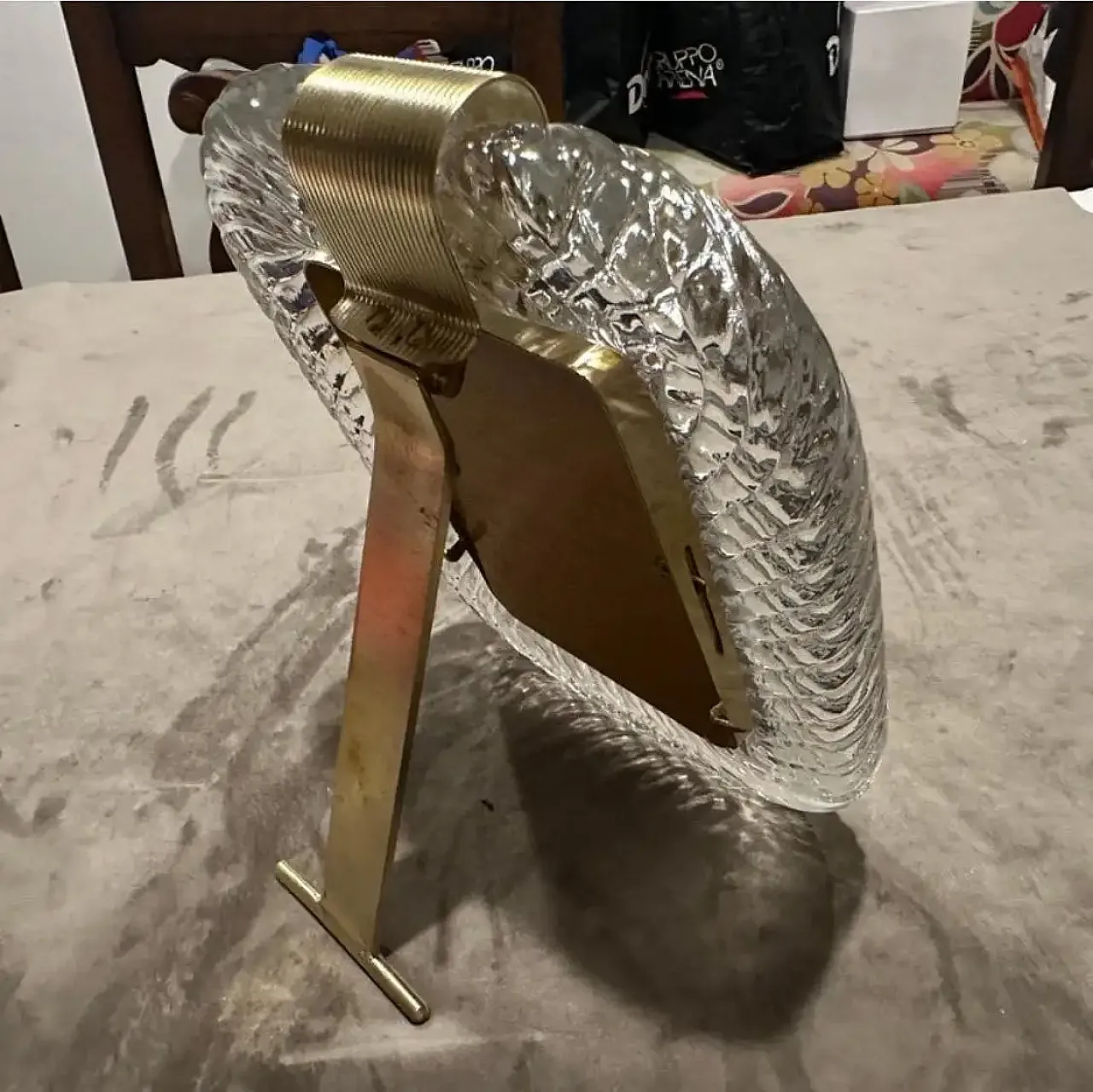 Barovier style clear Murano glass and brass picture frame, 1990s 2