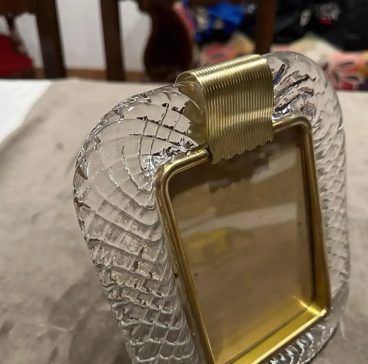 Barovier style clear Murano glass and brass picture frame, 1990s 3