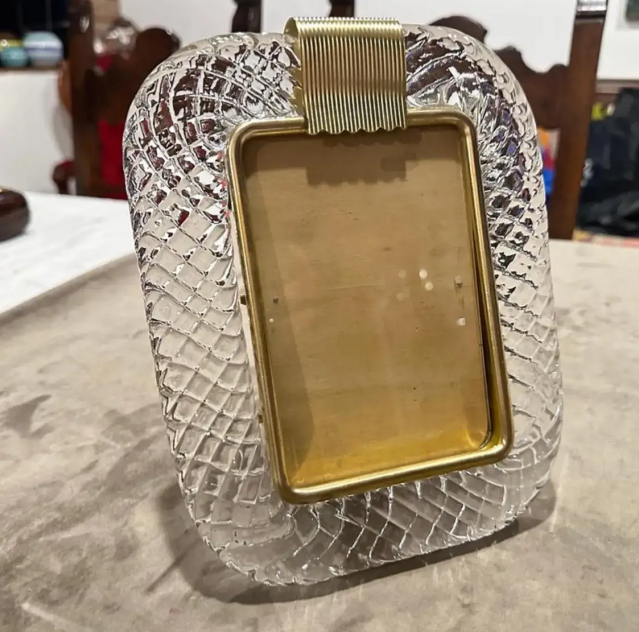 Barovier style clear Murano glass and brass picture frame, 1990s 5