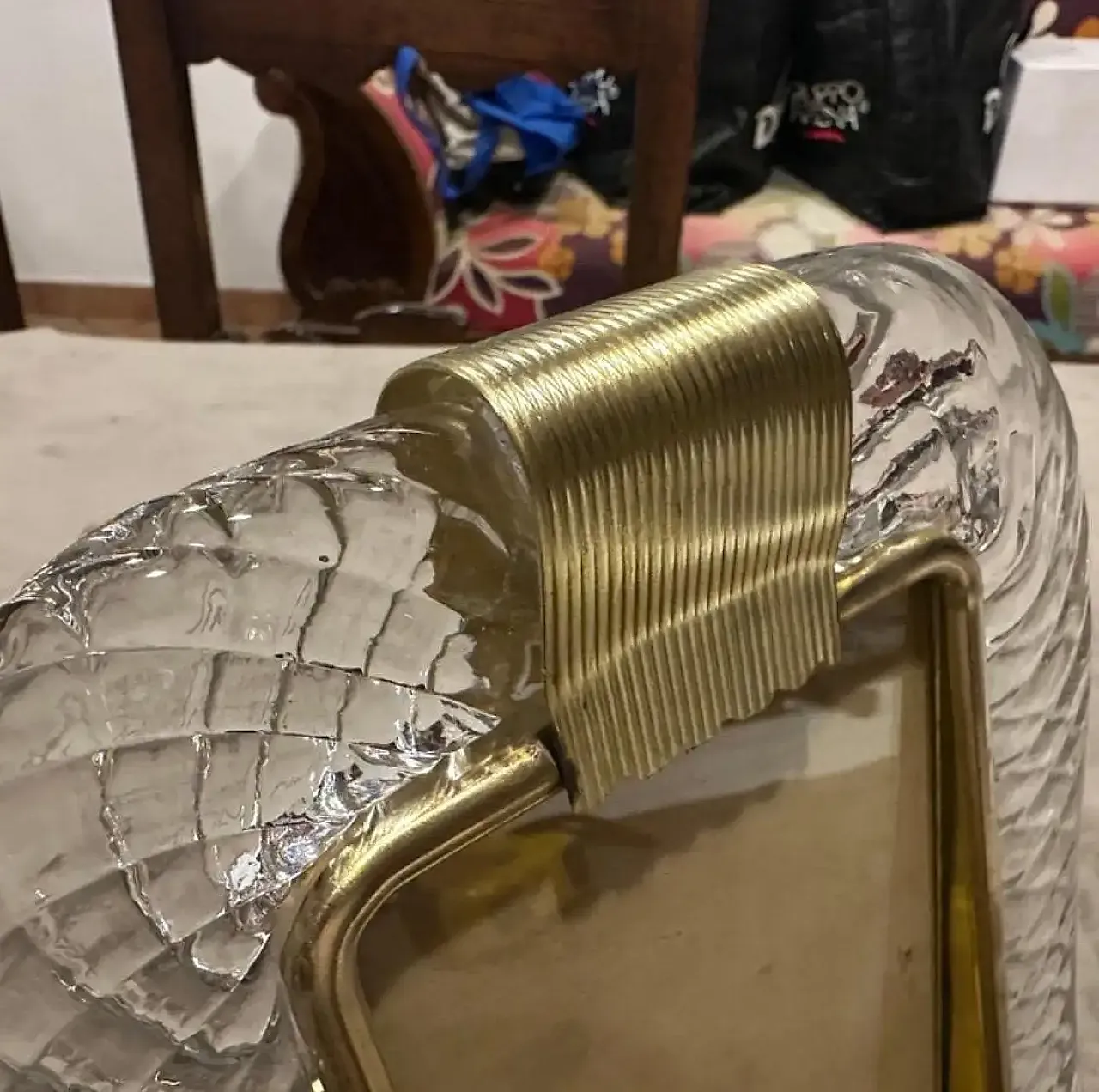 Barovier style clear Murano glass and brass picture frame, 1990s 6