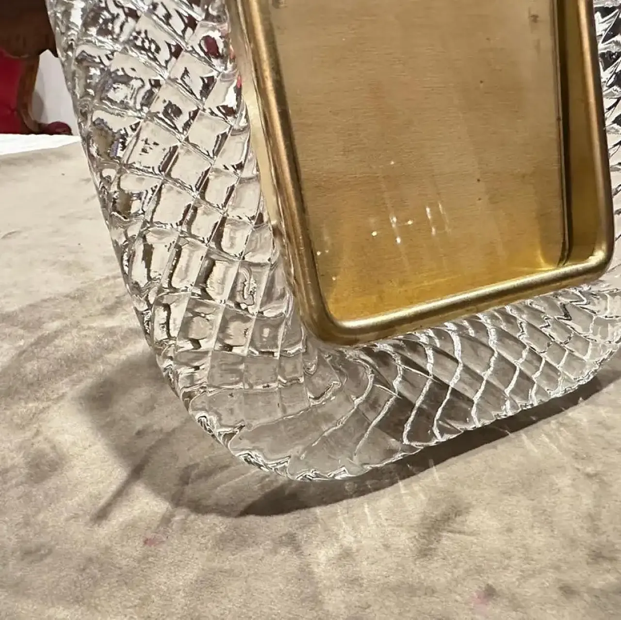 Barovier style clear Murano glass and brass picture frame, 1990s 7