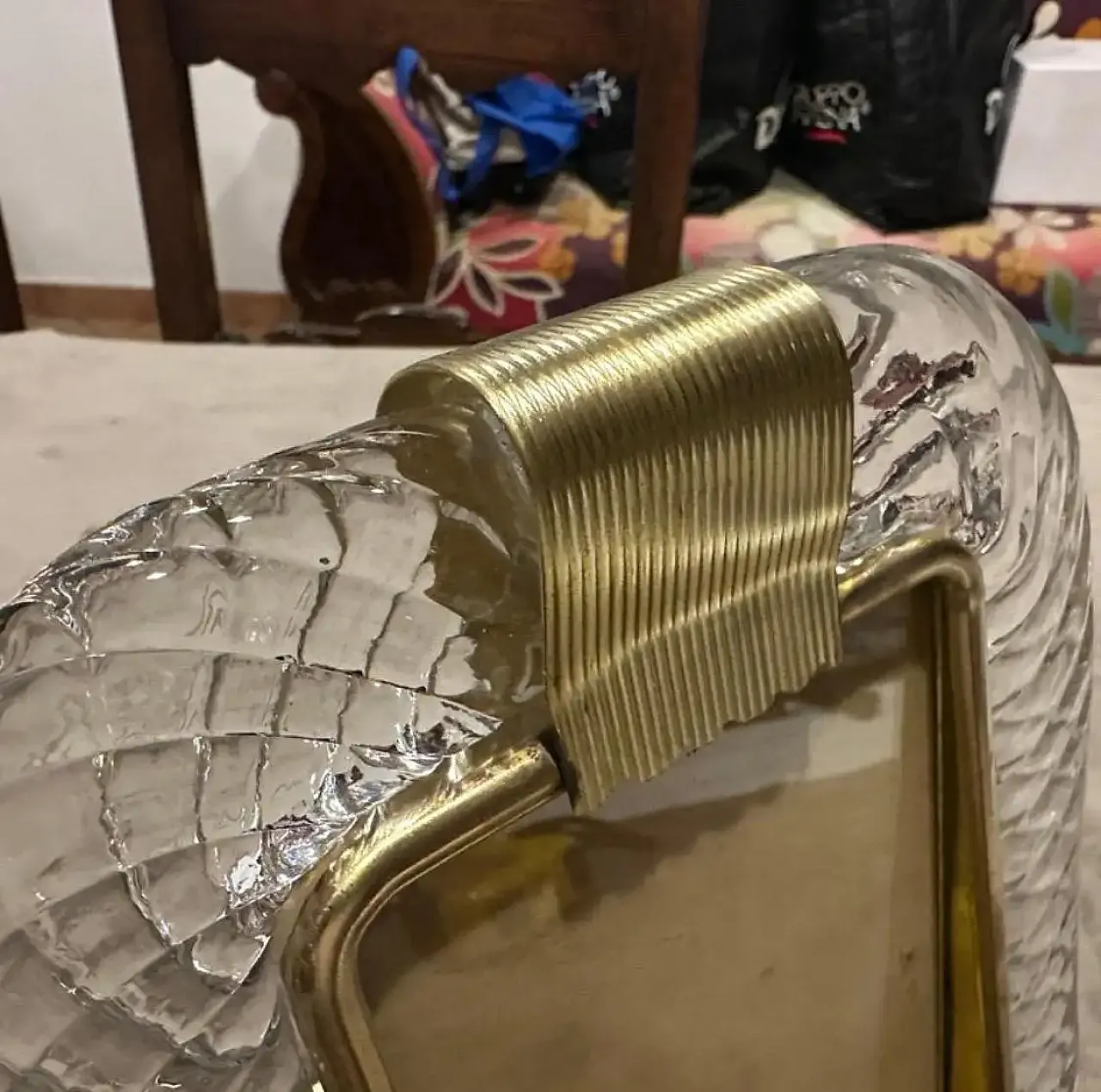 Barovier style clear Murano glass and brass picture frame, 1990s 8