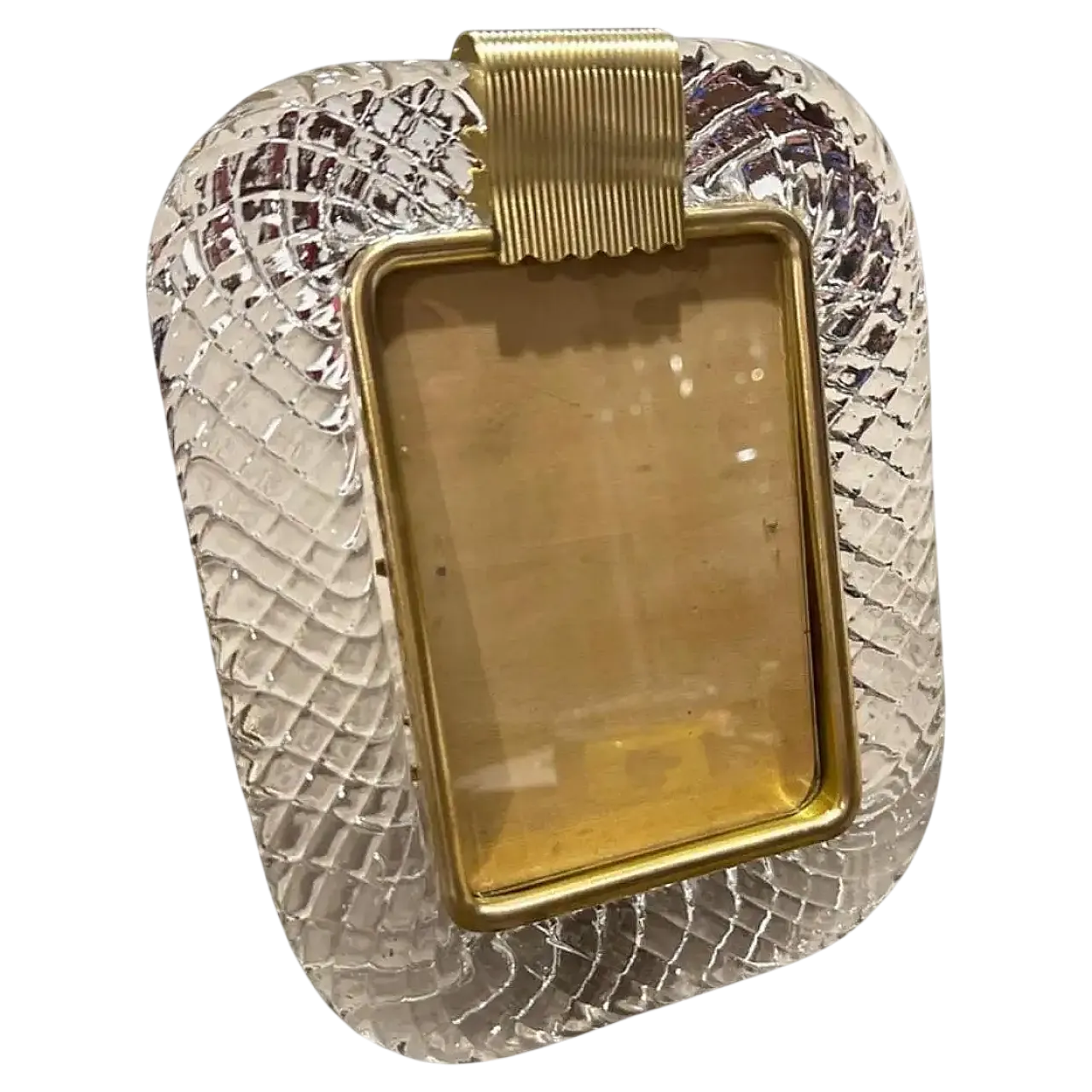 Barovier style clear Murano glass and brass picture frame, 1990s 9