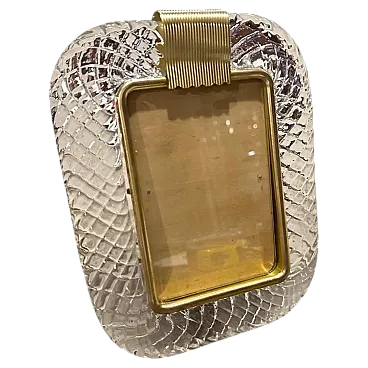 Barovier style clear Murano glass and brass picture frame, 1990s