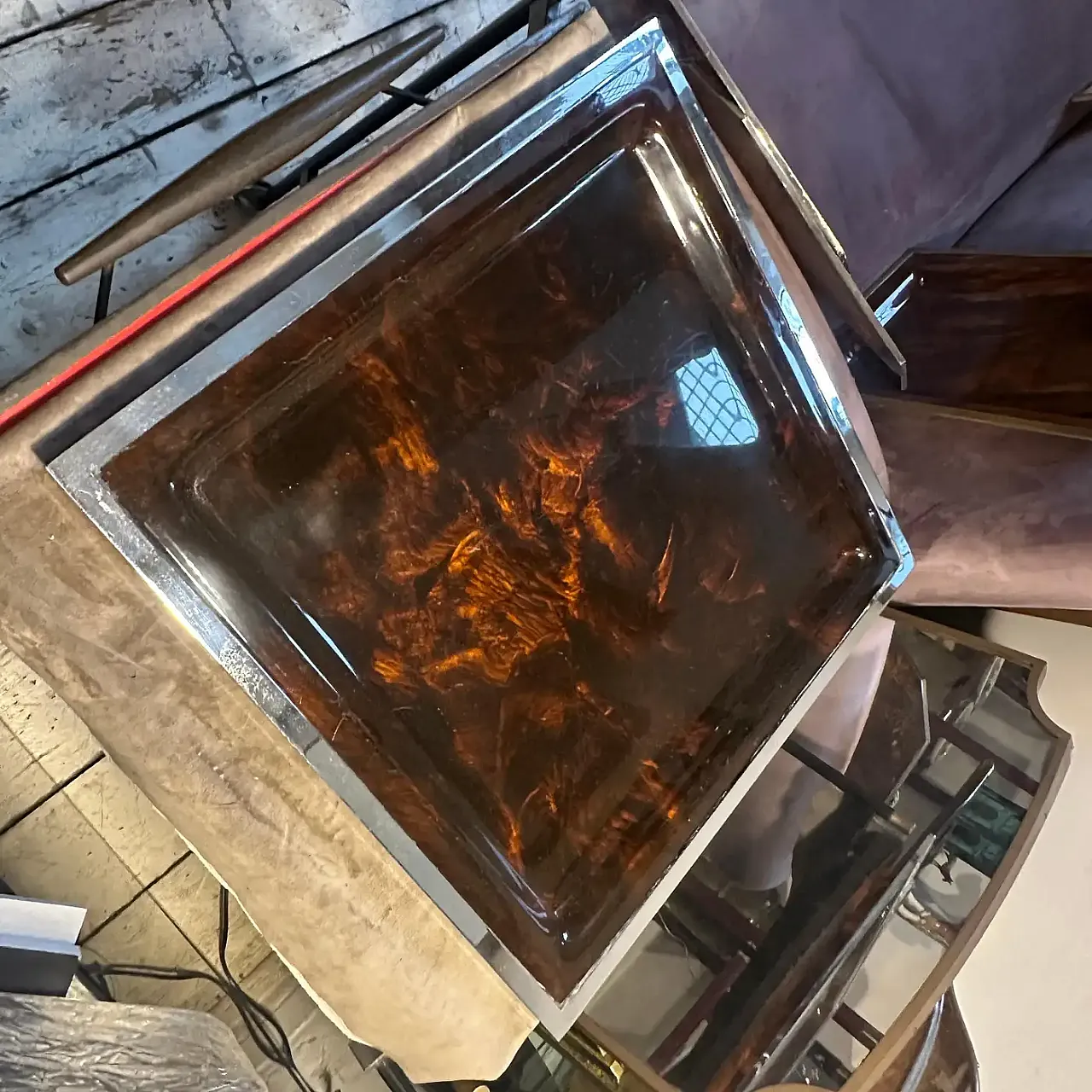 Vassoio in lucite finta tartaruga di Ulderico Cavinato, anni '80 8