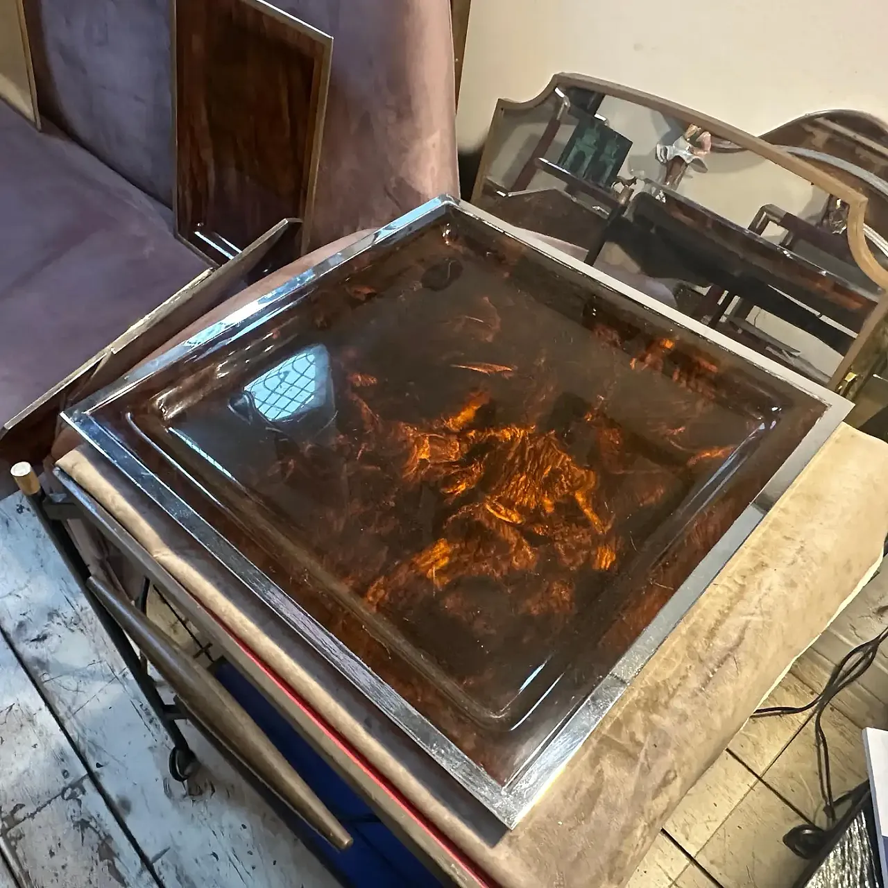 Vassoio in lucite finta tartaruga di Ulderico Cavinato, anni '80 10