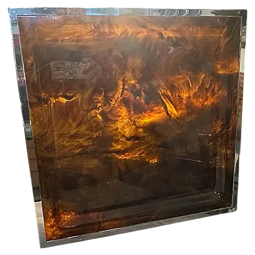 Faux tortoiseshell lucite square tray by Ulderico Cavinato, 1980s