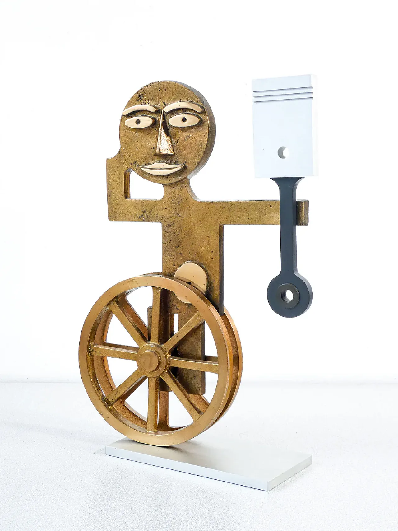 Figure with wheels and piston, sculpture by Mario Molinari, 1970s 1