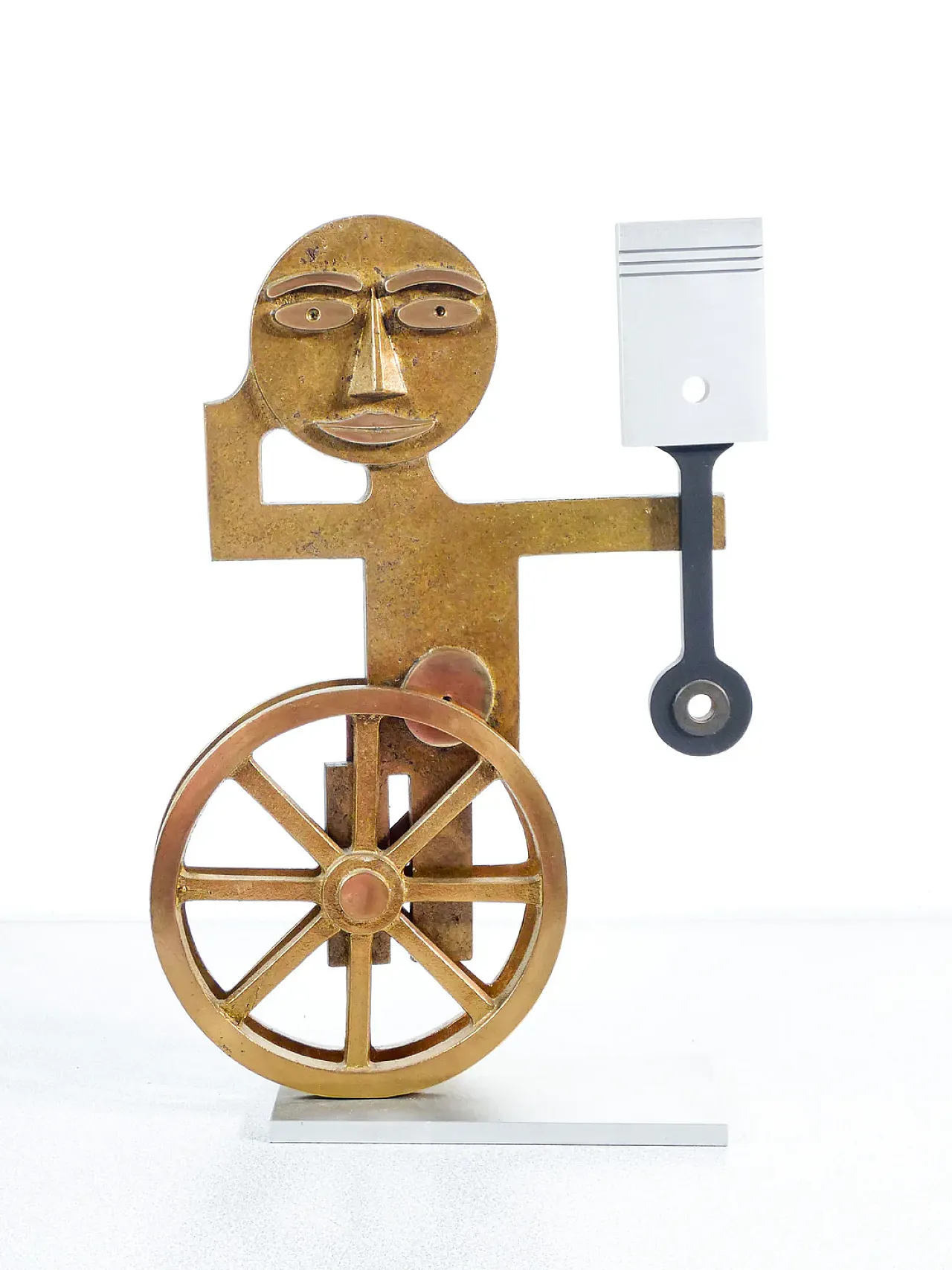 Figure with wheels and piston, sculpture by Mario Molinari, 1970s 2