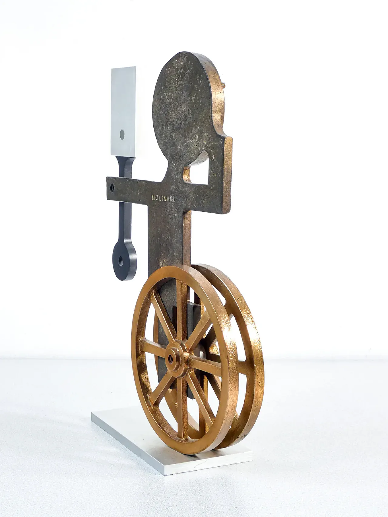 Figure with wheels and piston, sculpture by Mario Molinari, 1970s 4