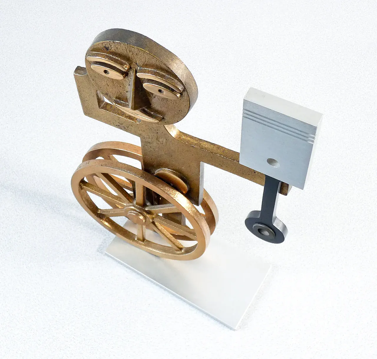 Figure with wheels and piston, sculpture by Mario Molinari, 1970s 5