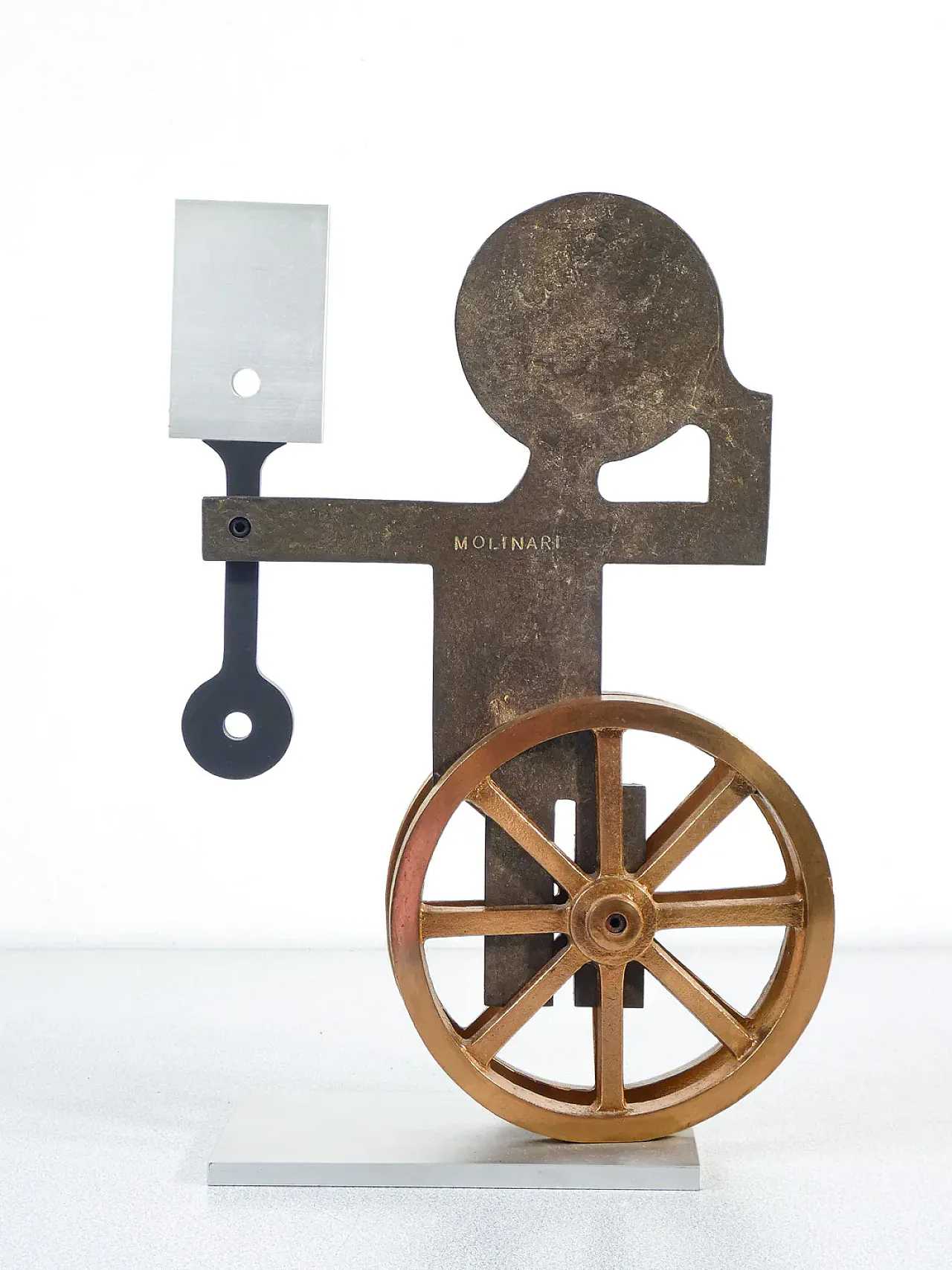 Figure with wheels and piston, sculpture by Mario Molinari, 1970s 7