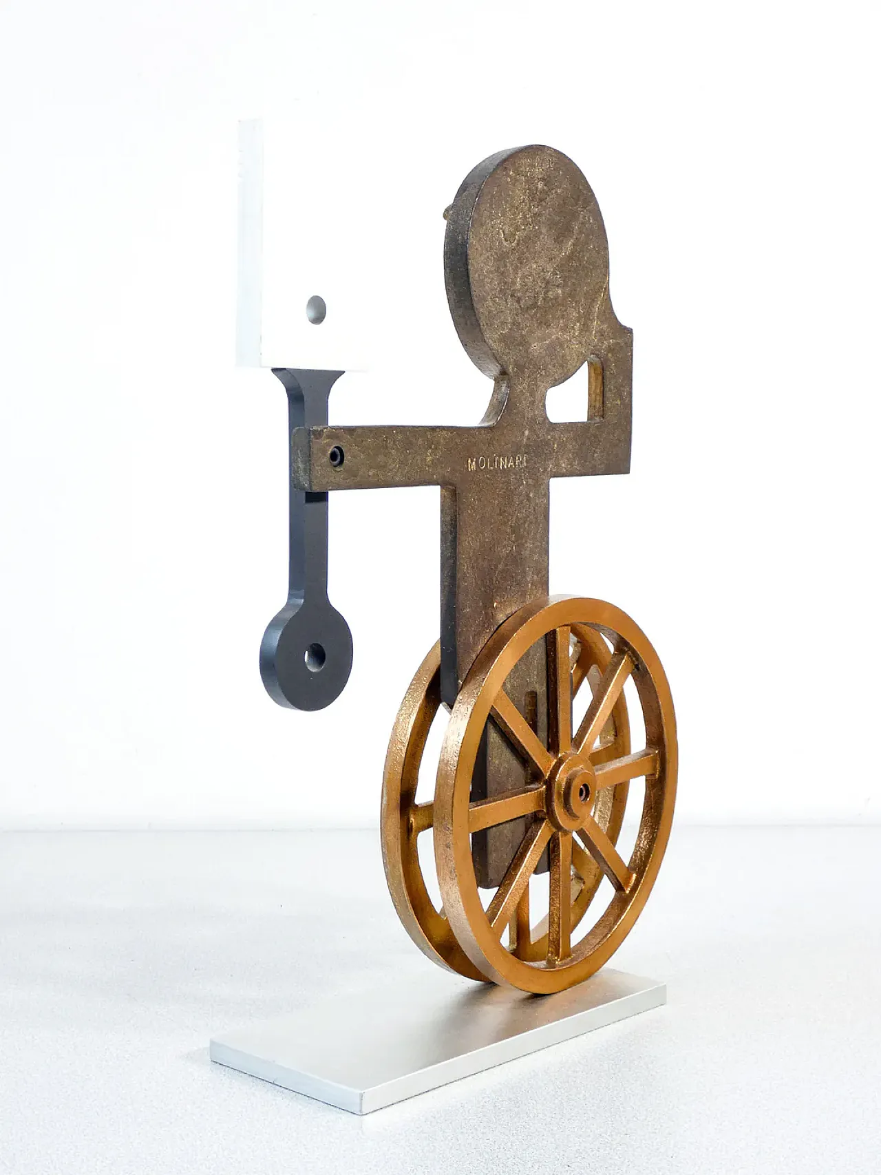 Figure with wheels and piston, sculpture by Mario Molinari, 1970s 9
