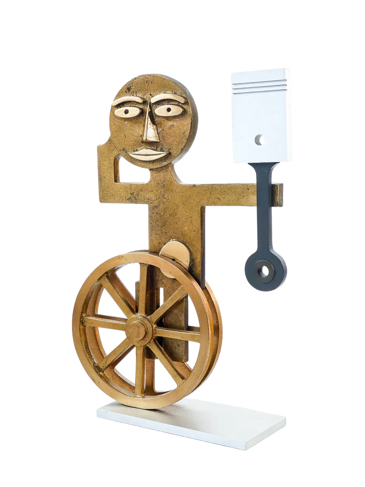 Figure with wheels and piston, sculpture by Mario Molinari, 1970s 10