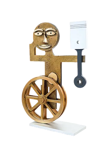 Figure with wheels and piston, sculpture by Mario Molinari, 1970s