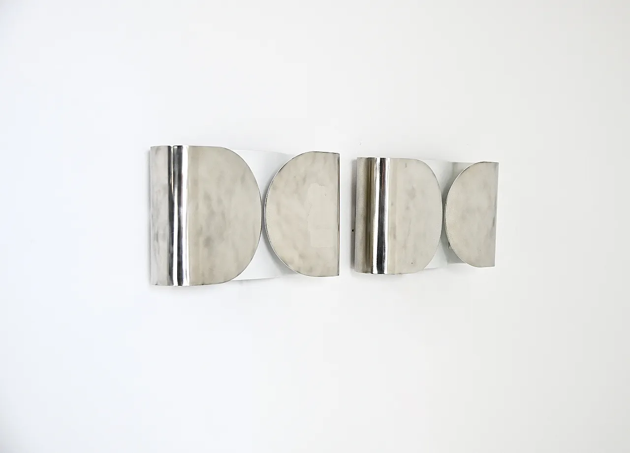 Pair of Chrome Foglio Sconces by Tobia & Afra Scarpa for Flos, 1960s 1