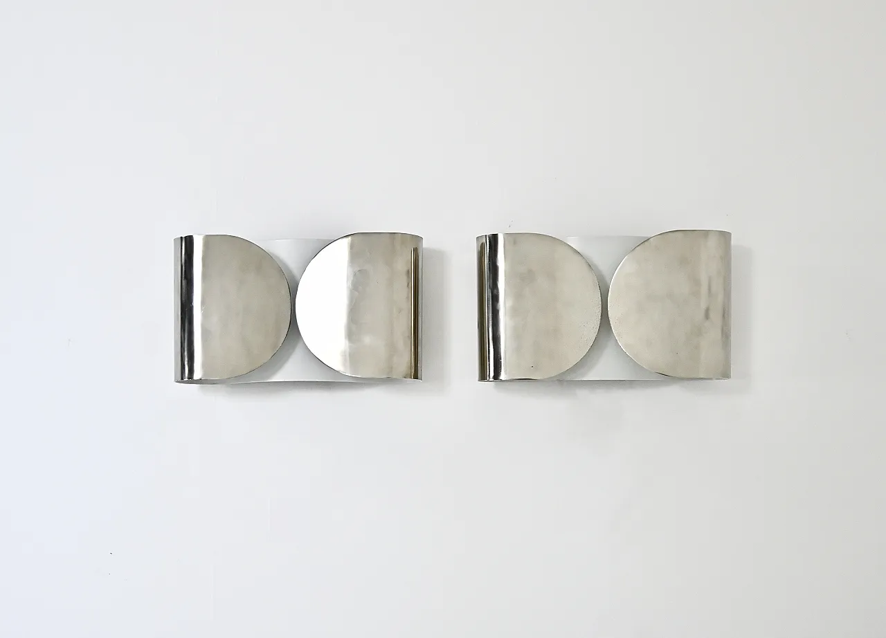 Pair of Chrome Foglio Sconces by Tobia & Afra Scarpa for Flos, 1960s 3