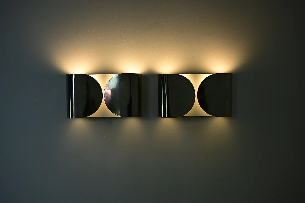 Pair of Chrome Foglio Sconces by Tobia & Afra Scarpa for Flos, 1960s 4