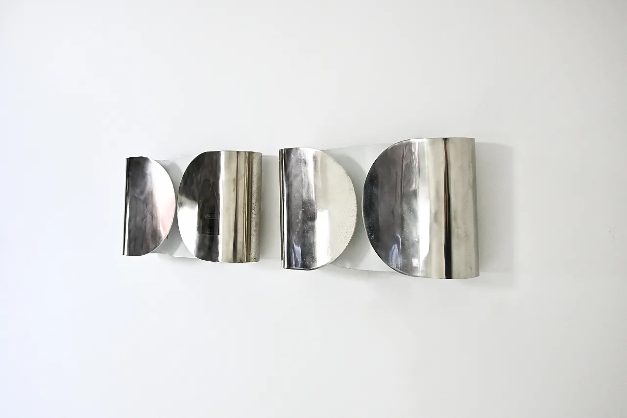 Pair of Chrome Foglio Sconces by Tobia & Afra Scarpa for Flos, 1960s 5