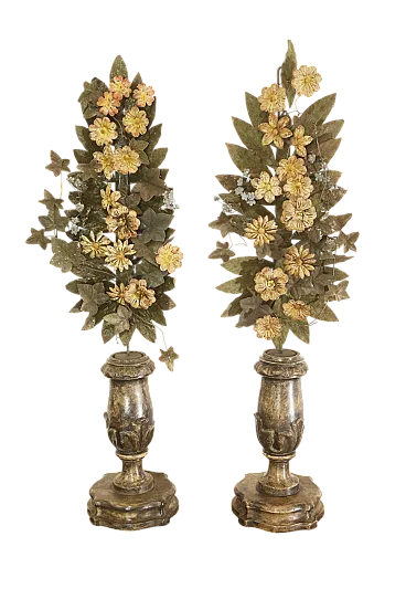 Pair of Baroque silver-plated wood palm holders, 18th century