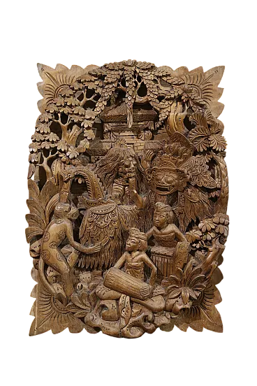 Balinese bas-relief of a Barong Rangda Gamelan dance, 1950s