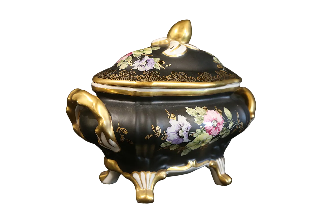 Black and gold Vieux Limoges porcelain bon bon jewelry box, 1960s 25