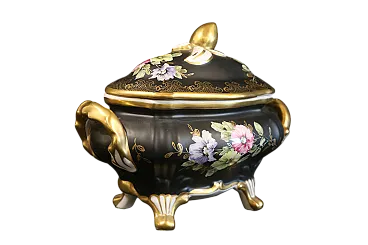 Black and gold Vieux Limoges porcelain bon bon jewelry box, 1960s