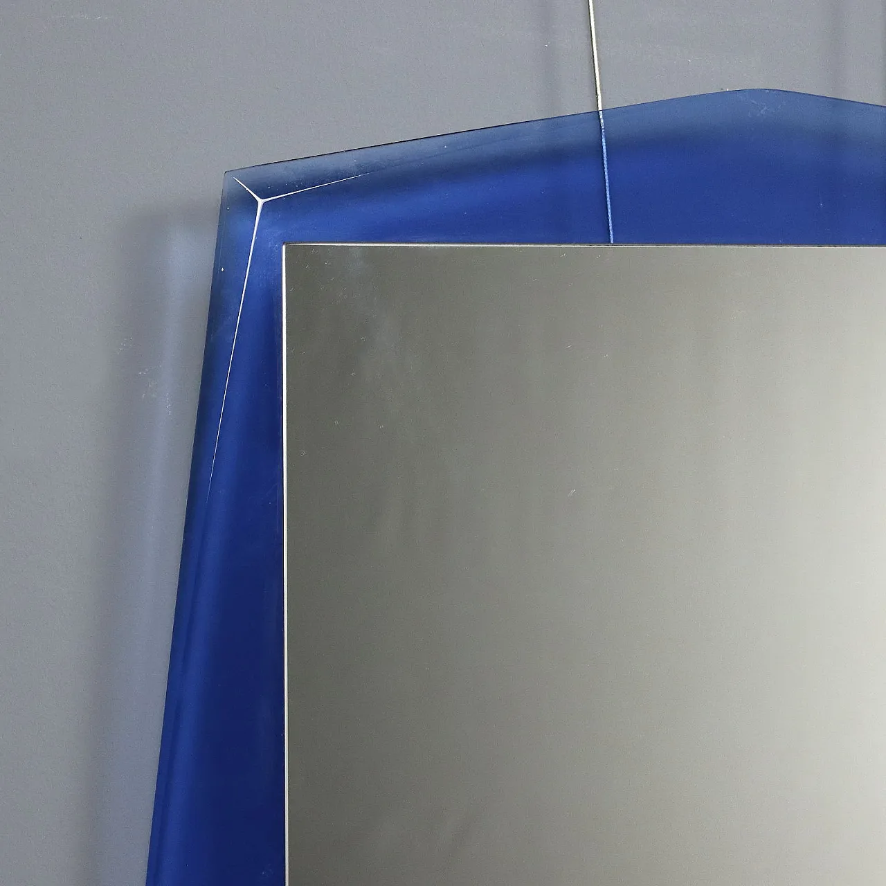 Specchio rettangolare con cornice in vetro blu, '900 3