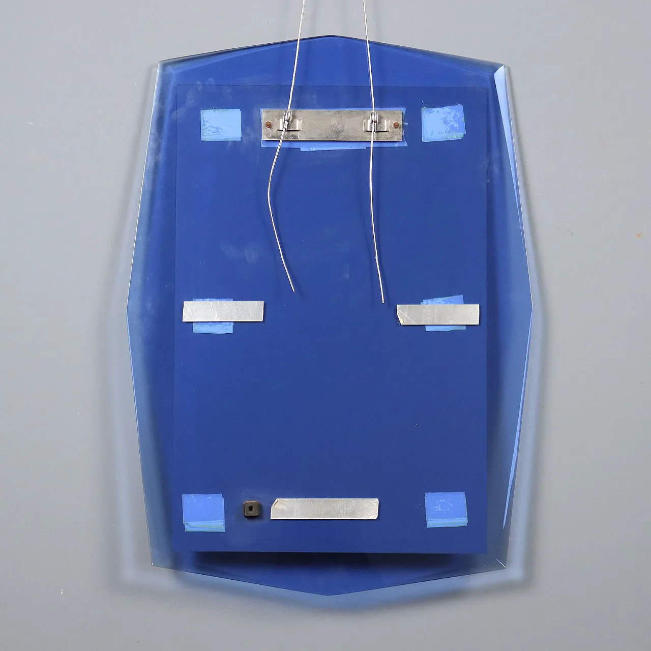 Specchio rettangolare con cornice in vetro blu, '900 10