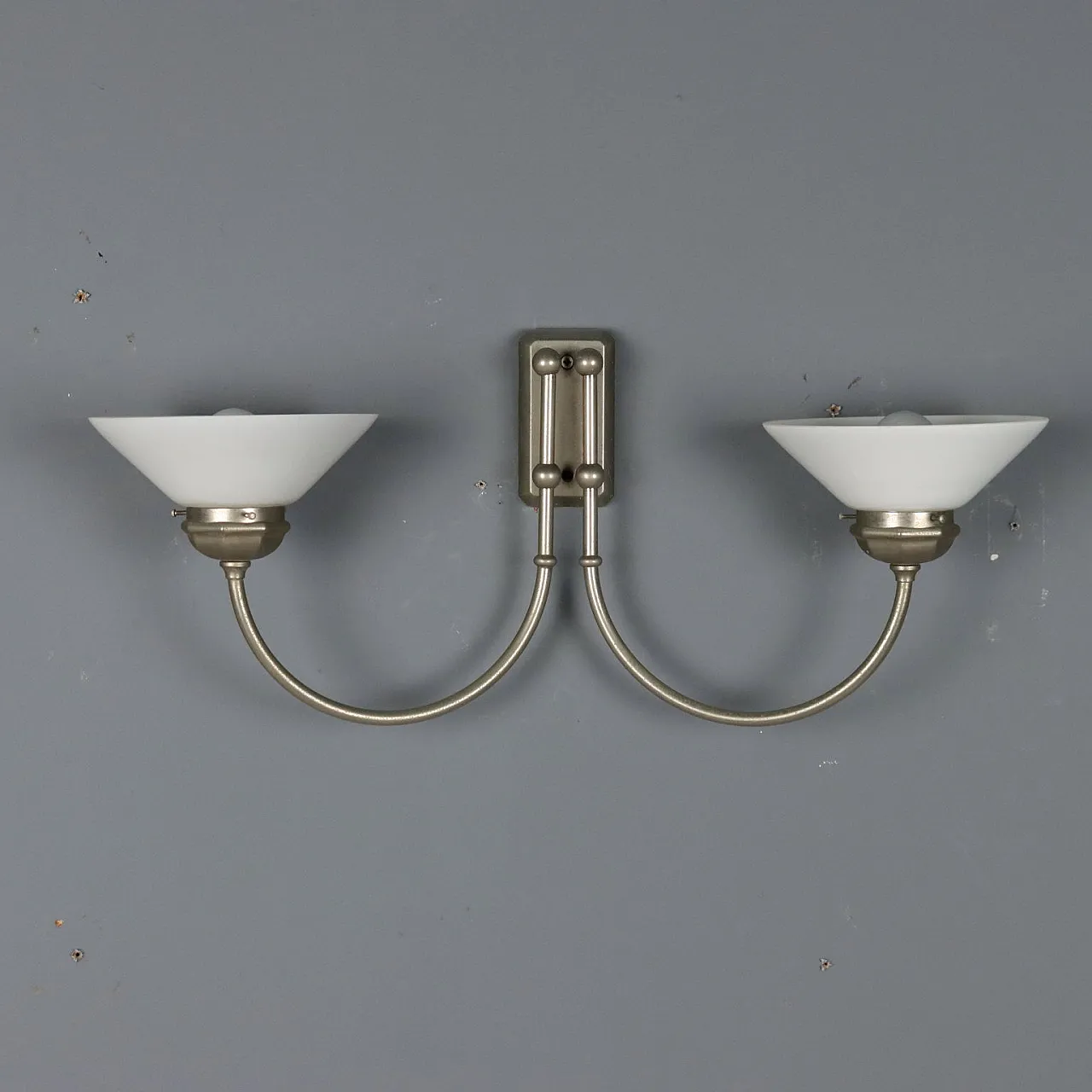 Wall lamp with metal frame and glass diffusers, 20th century 1