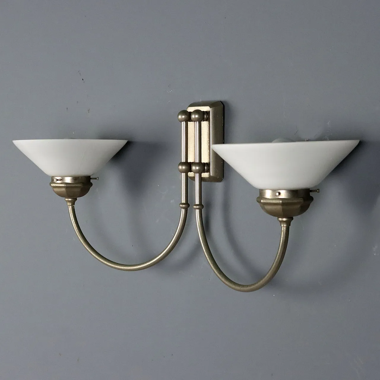 Wall lamp with metal frame and glass diffusers, 20th century 5