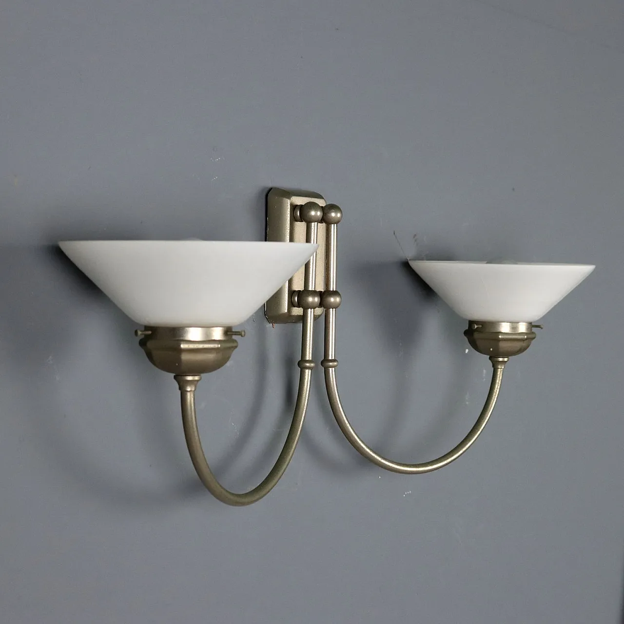 Wall lamp with metal frame and glass diffusers, 20th century 6