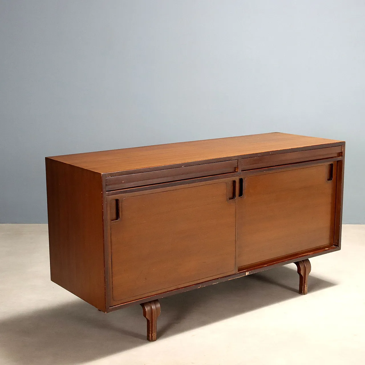 Sideboard with sliding doors and walnut veneer drawers, 20th century 1