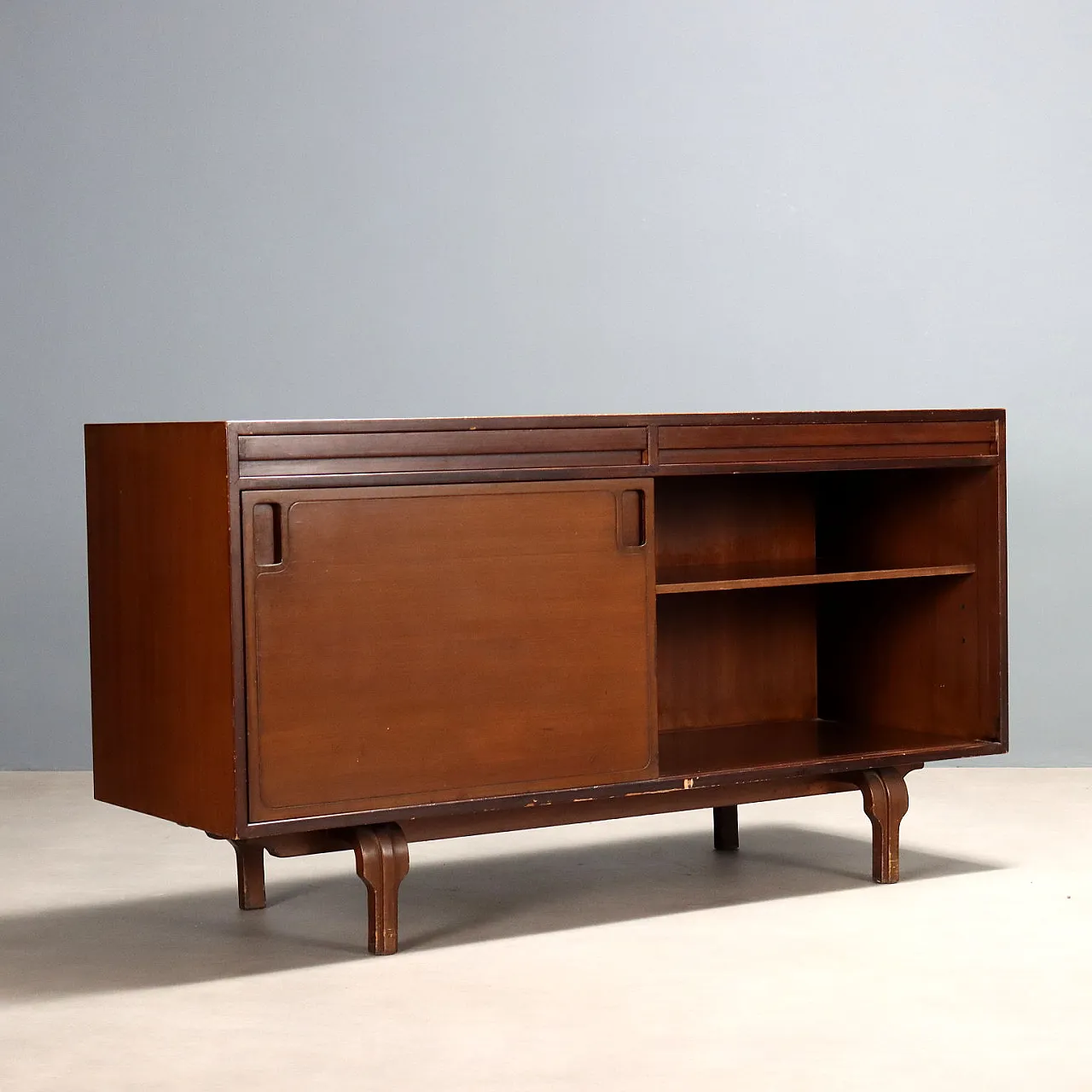 Sideboard with sliding doors and walnut veneer drawers, 20th century 4