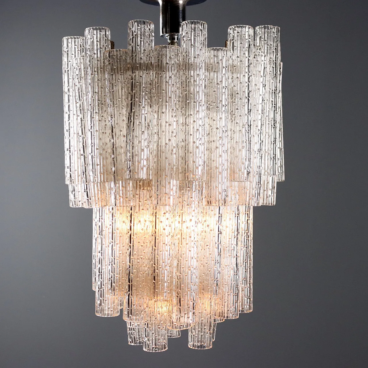 Metal lamp and cylindrical diffusers in worked glass, 20th century 3