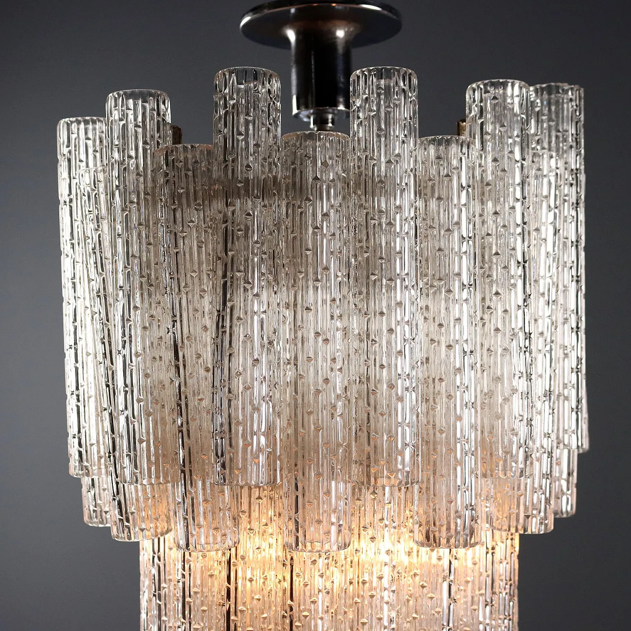 Metal lamp and cylindrical diffusers in worked glass, 20th century 5